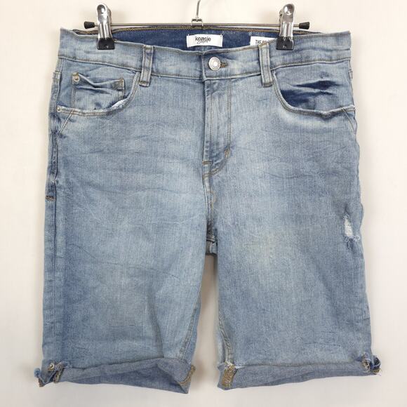 Kensie Jeans The Bermuda Shorts Womens 10 Light Wash Distressed Denim Rolled Hem - Picture 1 of 10